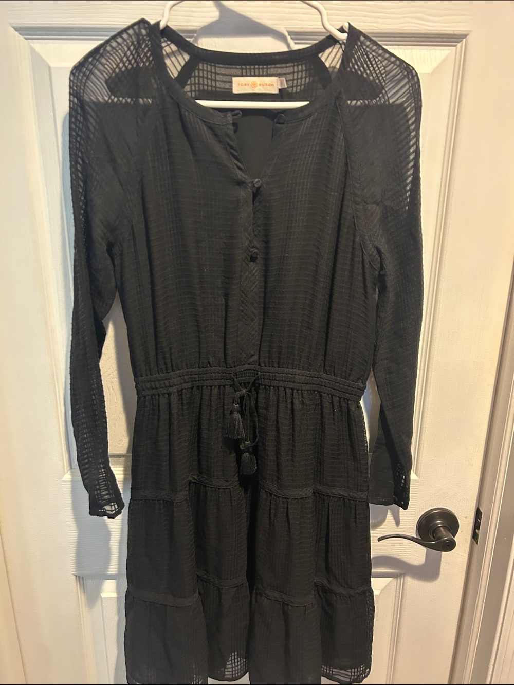Tory Burch Women's Black Tiered Long Sleeve Dress